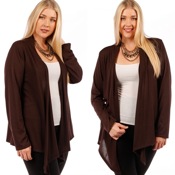 Waterfal Draped Open Style Knit Cardigan 123X BROW - Picture 1 of 4